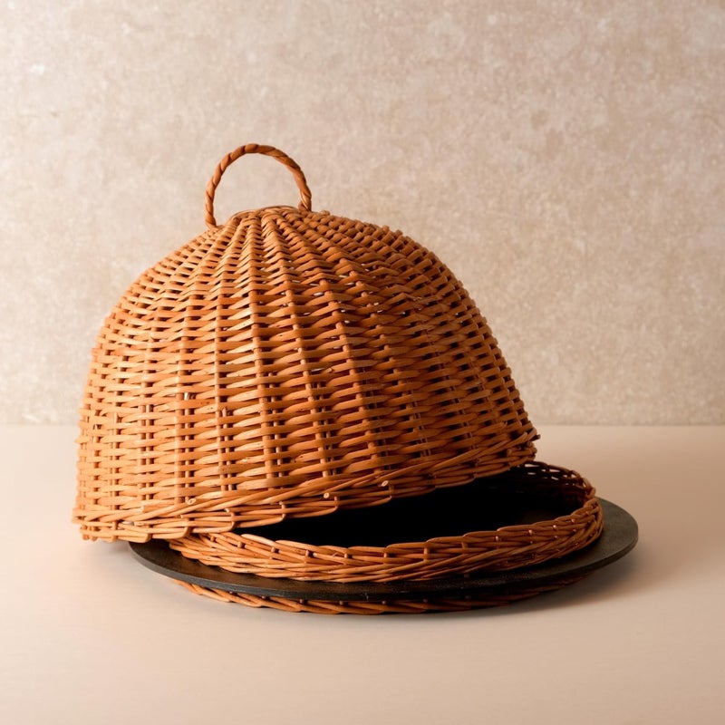 Peepul Tree Willow Wicker Wooden Serving Platter with Lid Handmade Premium Wooden Serving Platter for Snacks Ideal for Serving Cookies Dry Fruits Breads Sweets Handmade in Kashmir - Image 2