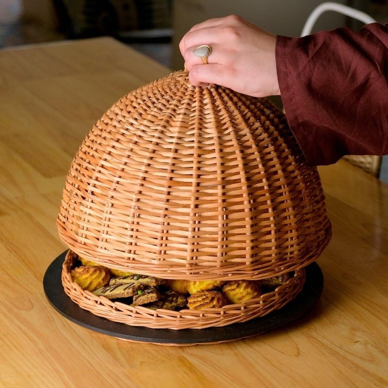 Peepul Tree Willow Wicker Wooden Serving Platter with Lid Handmade Premium Wooden Serving Platter for Snacks Ideal for Serving Cookies Dry Fruits Breads Sweets Handmade in Kashmir - Image 1