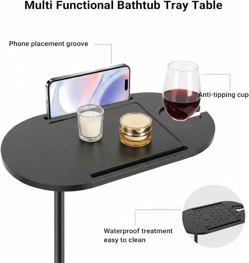 Cozi Adjustable Bamboo Bathtub Tray Table – 3-Layer Bath Board Shelf for Cups, Books, Tablets, and Bathroom Storage, Small Bathroom Table for Relaxing, Reading, and Home Organization - Image 3