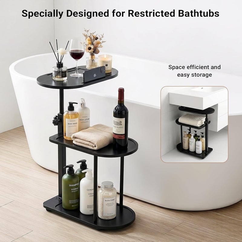 Cozi Adjustable Bamboo Bathtub Tray Table – 3-Layer Bath Board Shelf for Cups, Books, Tablets, and Bathroom Storage, Small Bathroom Table for Relaxing, Reading, and Home Organization - Image 2