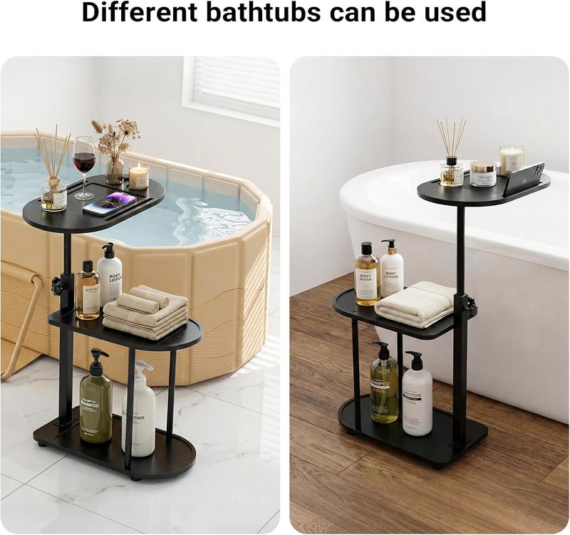 Cozi Adjustable Bamboo Bathtub Tray Table – 3-Layer Bath Board Shelf for Cups, Books, Tablets, and Bathroom Storage, Small Bathroom Table for Relaxing, Reading, and Home Organization - Image 5