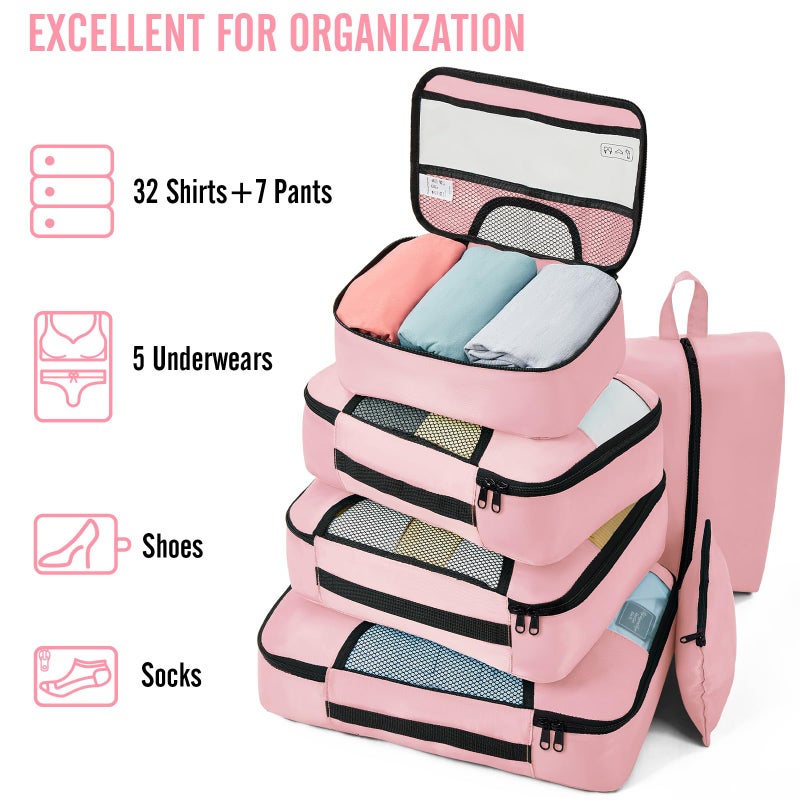 Veken 8 Set Packing Cubes for Travel Essentials, Pink Suitcase Organizer Bags in 4 Sizes, Carry-On Luggage Accessories with Large Laundry & Hanging Toiletry Bag, Must-Have for Airplane, Road Trip - Image 5