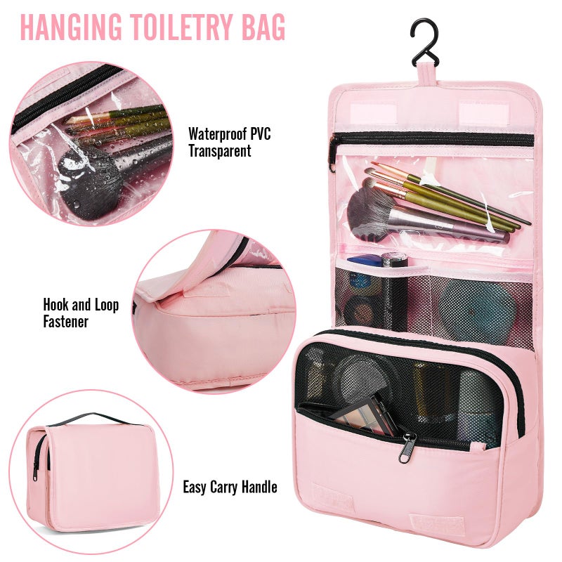 Veken 8 Set Packing Cubes for Travel Essentials, Pink Suitcase Organizer Bags in 4 Sizes, Carry-On Luggage Accessories with Large Laundry & Hanging Toiletry Bag, Must-Have for Airplane, Road Trip - Image 3