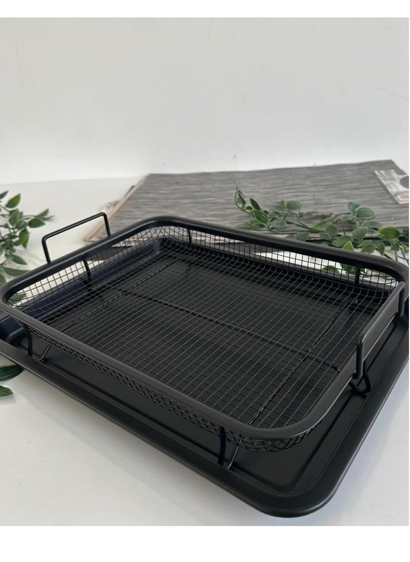 Air Fryer Basket for Oven, 37.5cm*29cm, Stainless Steel Roasting Oven Tray, Non-Stick Mesh Basket Set, Air Fryer Tray, Oven Rack Basket for Meat, Set of 2, Black - pzsku/Z7AB89436B79F556EBBC1Z/45/_/1736084895/7201ca7d-e64f-4518-97c3-fa90124f3981