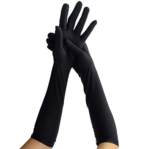 Wobe Long Satin Gloves - Stretchy Adult Size Elbow Length Opera Gloves for Women Girls - Black - Image 3