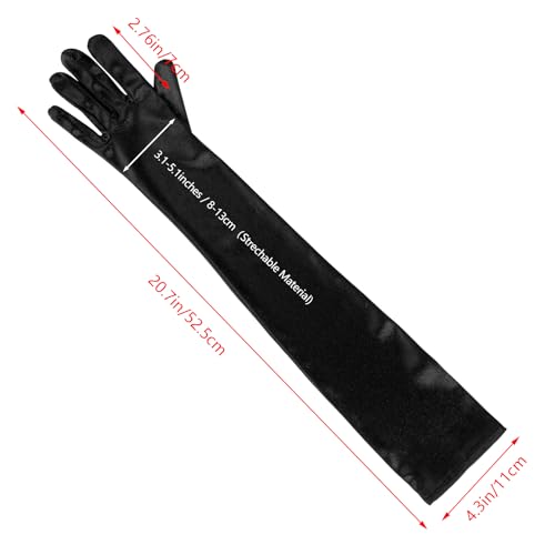 Wobe Long Satin Gloves - Stretchy Adult Size Elbow Length Opera Gloves for Women Girls - Black - Image 2