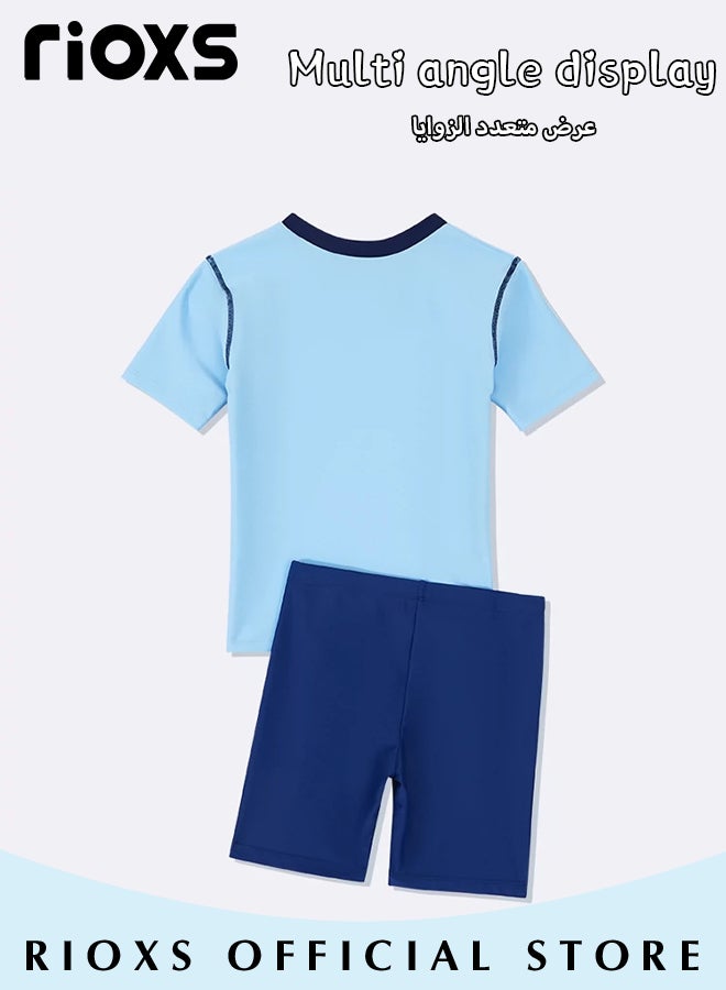 2-Piece Rash Guard Swimsuit for Boys, Moisture-wicking Breathable Swimming Costume Set, Fashionable Short Sleeve Swimwear, Made of Efficient Quick-drying and High-density Fabric, Suitable for Surfing, Diving, Swimming or Beach Activities