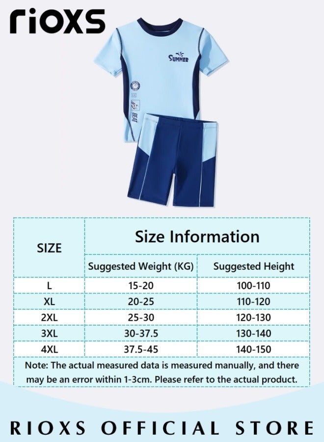 2-Piece Rash Guard Swimsuit for Boys, Moisture-wicking Breathable Swimming Costume Set, Fashionable Short Sleeve Swimwear, Made of Efficient Quick-drying and High-density Fabric, Suitable for Surfing, Diving, Swimming or Beach Activities