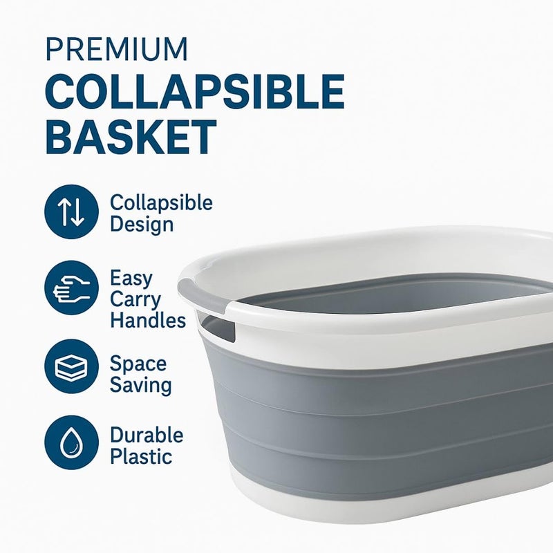 VIROSA Oval Collapsible Laundry Basket - Foldable Storage Container/Organiser - Portable Washing Tub - Space Saving Laundry Hamper - Perfect For Laundry Bedroom Storage or Bathroom - Image 5