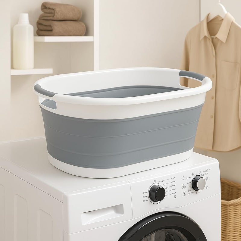 VIROSA Oval Collapsible Laundry Basket - Foldable Storage Container/Organiser - Portable Washing Tub - Space Saving Laundry Hamper - Perfect For Laundry Bedroom Storage or Bathroom - Image 4