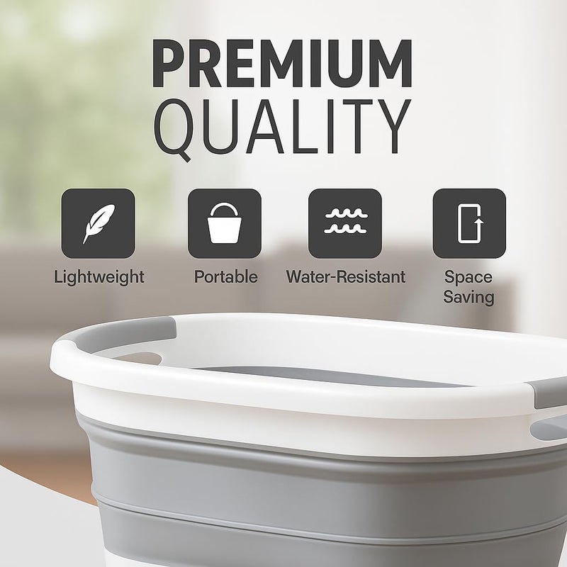VIROSA Oval Collapsible Laundry Basket - Foldable Storage Container/Organiser - Portable Washing Tub - Space Saving Laundry Hamper - Perfect For Laundry Bedroom Storage or Bathroom - Image 3