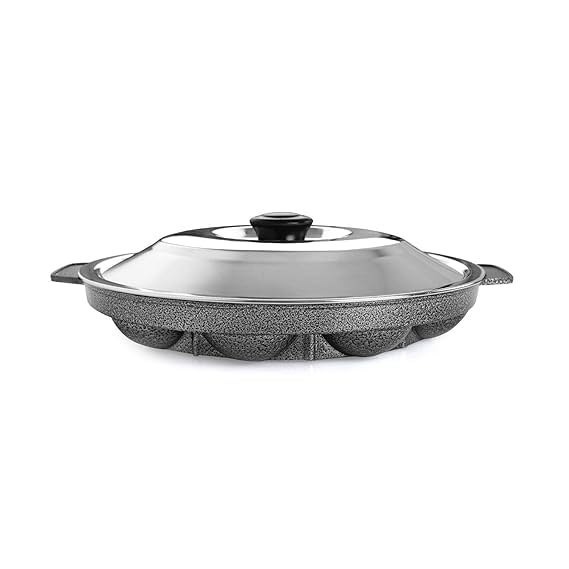 VOMI Appam bada Non Stick 12 Cavities Appam Patra/Appam Pan/Maker/Pan Cake Maker/ponganalu/gunta ponganalu with Lid 24 cm - Image 2
