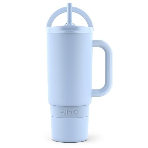Ello Port 30oz Tumbler with Carry Loop & Integrated Handle, Vacuum Insulated Stainless Steel Reusable Water Bottle, Travel Mug with Leak Proof Lid & Straw, Perfect for Iced Coffee & Tea, Halogen Blue - Image 1