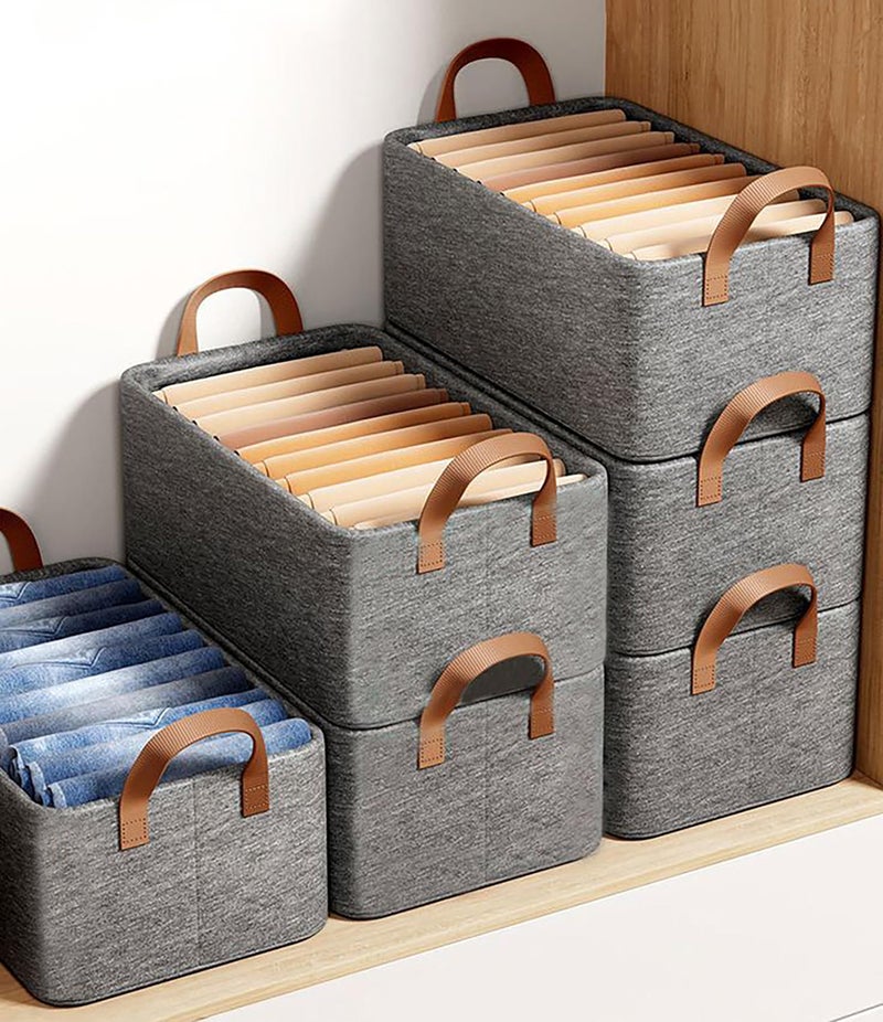 Yellow Weaves 5 Pcs Wardrobe Organizer for Clothes, Foldable Clothes Storage Baskets for Wardrobe, Toys, Books, Saree, Shirts, and Blankets Storage Box with Handles - Grey - Image 1