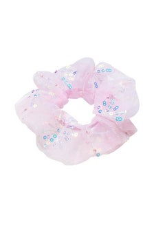 KOOMAGIC 7 Pcs Sequins Dance Cheer Mesh Hair Scrunchies For Thick Hair School Performance/Sports/Practice/Party/Gymnastics Gauze Scrunchie Ponytail Holder Wrist for Girls Cosplay Show (Light Pink)  - Image 2