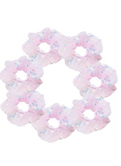 KOOMAGIC 7 Pcs Sequins Dance Cheer Mesh Hair Scrunchies For Thick Hair School Performance/Sports/Practice/Party/Gymnastics Gauze Scrunchie Ponytail Holder Wrist for Girls Cosplay Show (Light Pink)  - Image 1