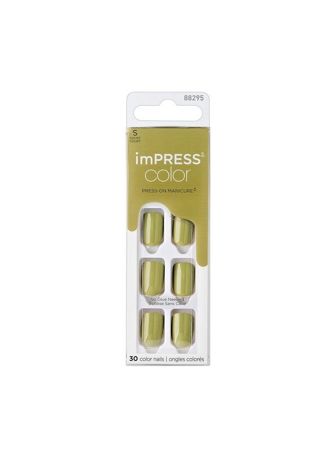KISS Impress Color No Glue Mani 30 Pcs Press On Nails, Olive Green, Short Size, Squoval Shape, Simple Peel & Press Easy Apply, Hassel-Free Removal, Essential Tools Included - Image 1
