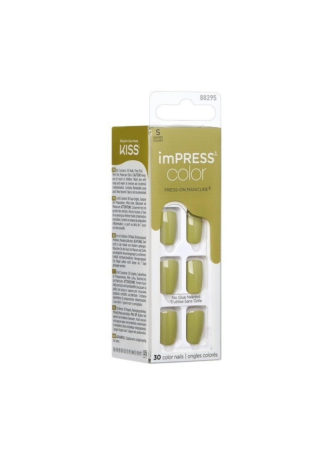 KISS Impress Color No Glue Mani 30 Pcs Press On Nails, Olive Green, Short Size, Squoval Shape, Simple Peel & Press Easy Apply, Hassel-Free Removal, Essential Tools Included - Image 2