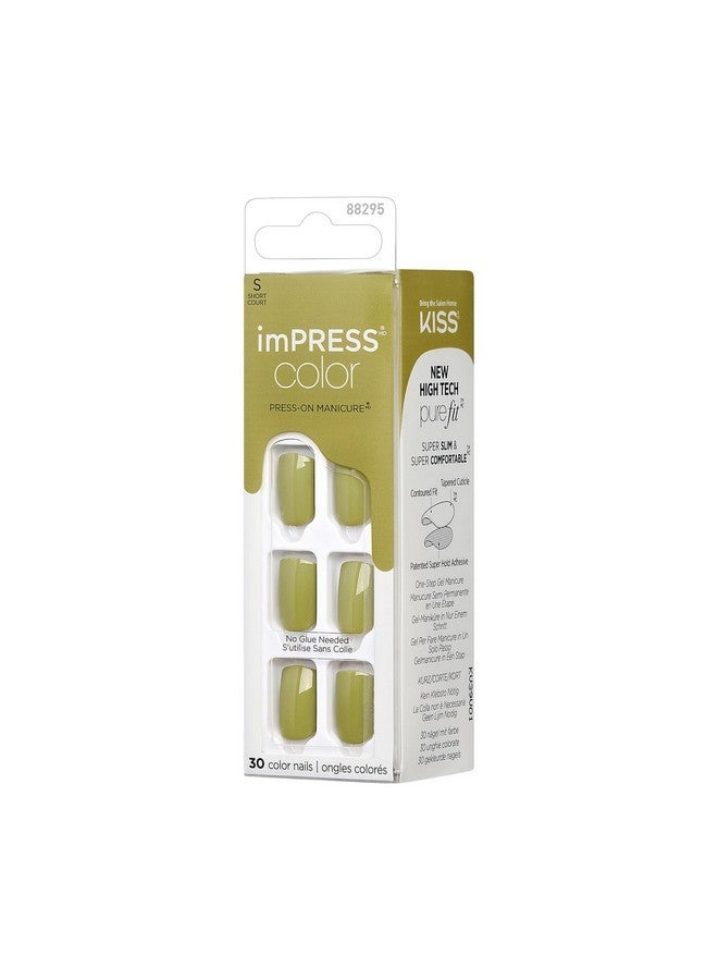 KISS Impress Color No Glue Mani 30 Pcs Press On Nails, Olive Green, Short Size, Squoval Shape, Simple Peel & Press Easy Apply, Hassel-Free Removal, Essential Tools Included - Image 3