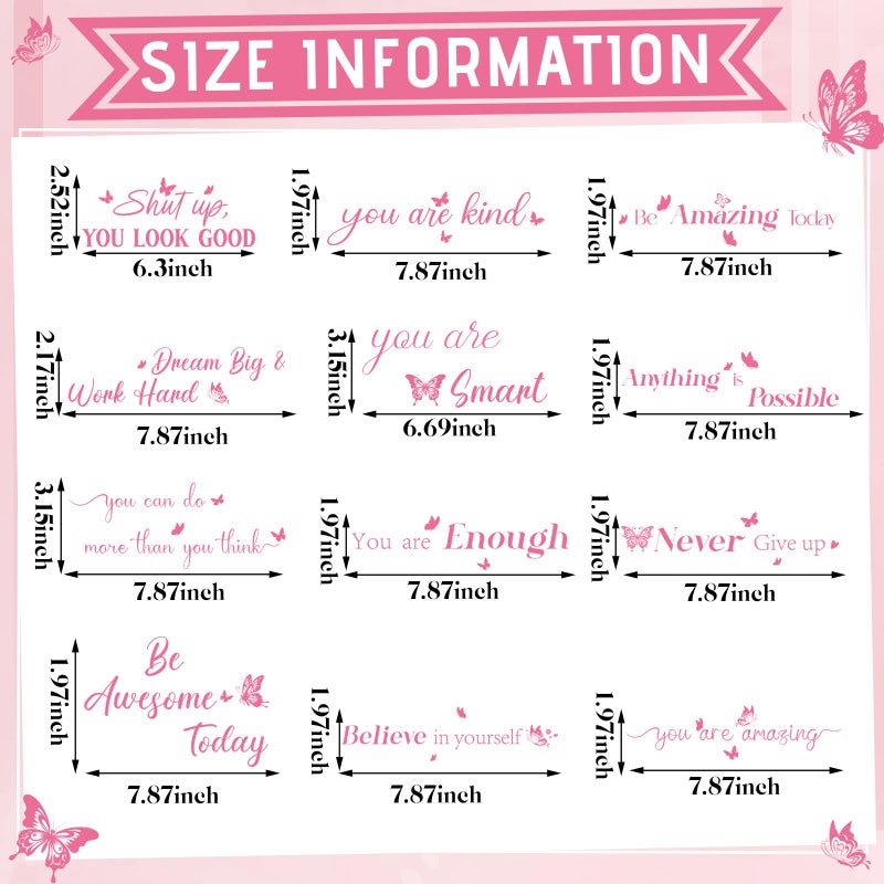 Geyoga 12 Pcs Inspirational Quote Mirror Decals Vinyl Positive Saying Affirmations Mirror Stickers Motivational Window Decals Peel and Stick for Home Office Staff Bathroom Wall Art(Cute Style) - Image 4
