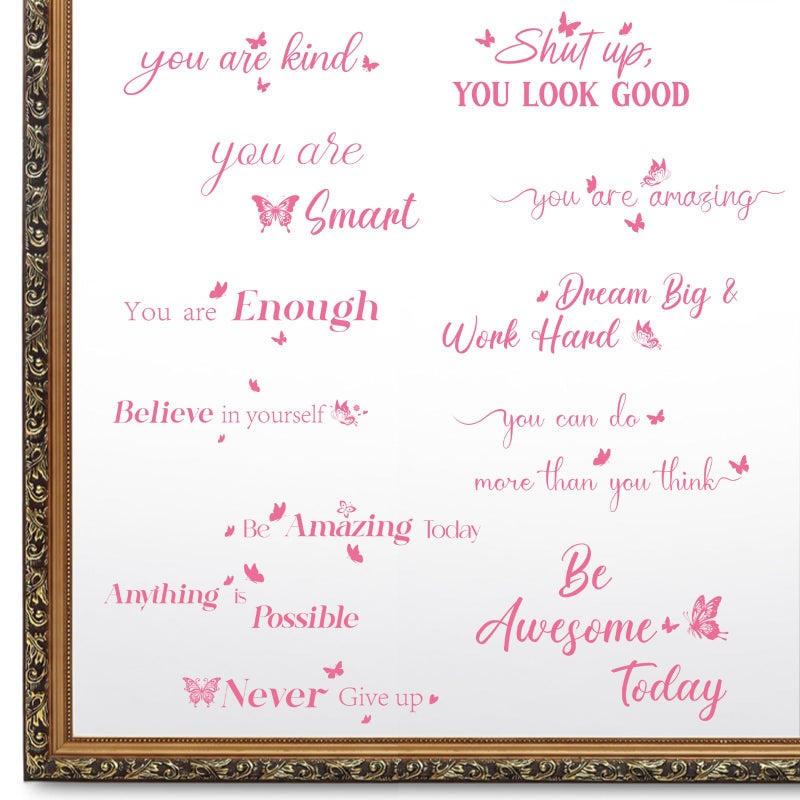 Geyoga 12 Pcs Inspirational Quote Mirror Decals Vinyl Positive Saying Affirmations Mirror Stickers Motivational Window Decals Peel and Stick for Home Office Staff Bathroom Wall Art(Cute Style) - Image 1