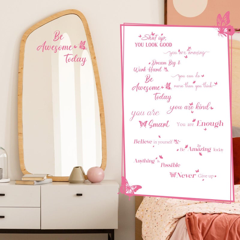 Geyoga 12 Pcs Inspirational Quote Mirror Decals Vinyl Positive Saying Affirmations Mirror Stickers Motivational Window Decals Peel and Stick for Home Office Staff Bathroom Wall Art(Cute Style) - Image 2