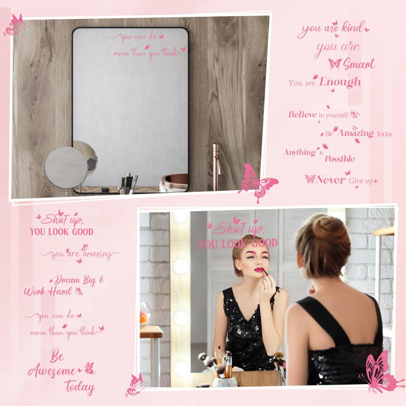 Geyoga 12 Pcs Inspirational Quote Mirror Decals Vinyl Positive Saying Affirmations Mirror Stickers Motivational Window Decals Peel and Stick for Home Office Staff Bathroom Wall Art(Cute Style) - Image 3