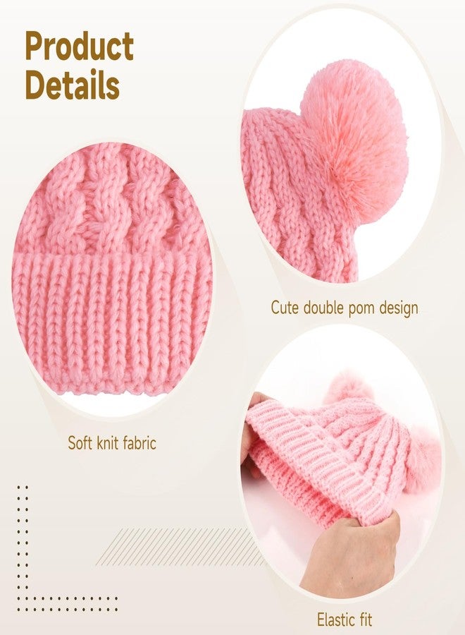NIMBLOOM 4 Pcs Knitted Winter Hat for Little One, Double Pom Beanie with Soft Knit Fabric, Warm and Breathable, Fits 0-3 Years, Cozy Cold Weather Hat for Little One, Multiple Colors Multicolor - Image 3