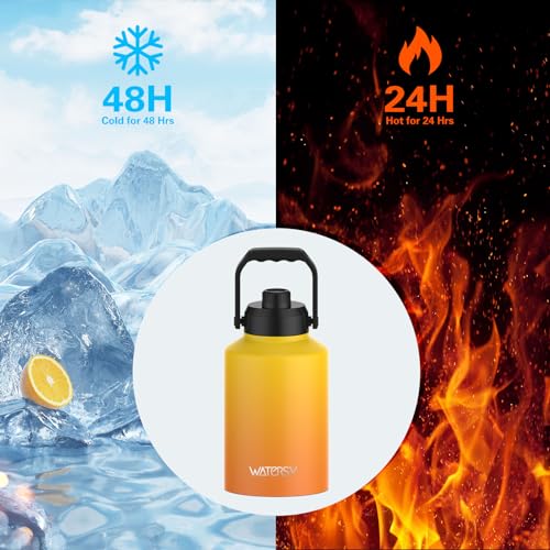 WATERSY 1 Gallon Water Bottle Insulated(Cold for 48 Hrs),BPA Free&Leak Proof,128oz Stainless Steel Water Jug,Big thermo,Large Water Bottle with Handle for Gym,Hiking,Camping&Travel,Gradual Yellow - Image 2