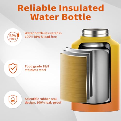 WATERSY 1 Gallon Water Bottle Insulated(Cold for 48 Hrs),BPA Free&Leak Proof,128oz Stainless Steel Water Jug,Big thermo,Large Water Bottle with Handle for Gym,Hiking,Camping&Travel,Gradual Yellow - Image 3