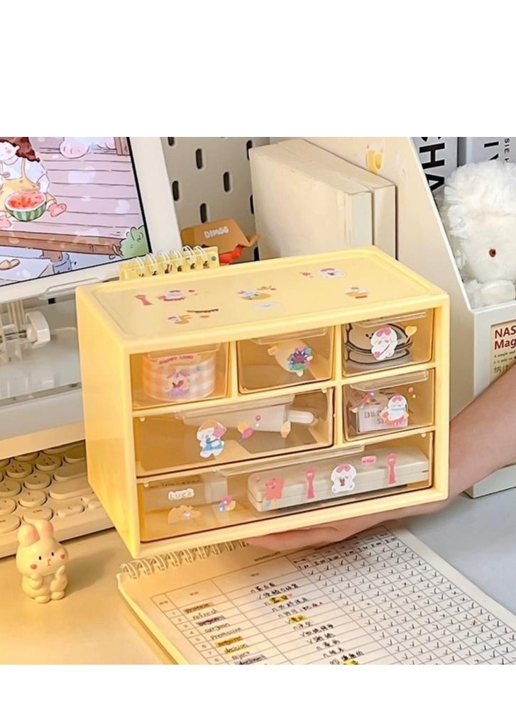 Golden Desk Organizer with 6 Drawers, Clear Plastic Desk Storage Box, Desktop Organization for Office Supplies, Gel Pens, Pencils, Markers, Tape, Erasers, Paperclips, Chargers and Gift beautiful stickers (Yellow-6 Draws)  - Image 1
