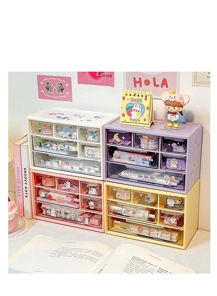 Golden Desk Organizer with 6 Drawers, Clear Plastic Desk Storage Box, Desktop Organization for Office Supplies, Gel Pens, Pencils, Markers, Tape, Erasers, Paperclips, Chargers and Gift beautiful stickers (Yellow-6 Draws)  - Image 4