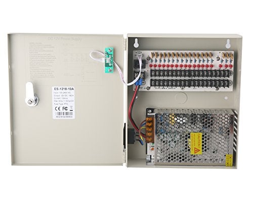 EVERSECU 18 Channel DC12V 10 Amp Reset Fuse CCTV DC Distributed Power Box with AC Plug and Lock for Security Cameras, DVRs, CCTV Power Supply - Image 2