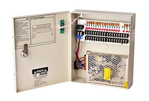 EVERSECU 18 Channel DC12V 10 Amp Reset Fuse CCTV DC Distributed Power Box with AC Plug and Lock for Security Cameras, DVRs, CCTV Power Supply - Image 1