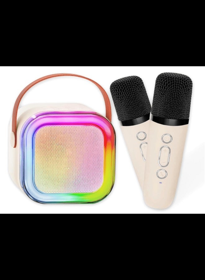 Mini Karaoke Machine for Adults and Kids, Portable Bluetooth Speaker with 2 Wireless Microphone, Led Lights Karaoke Gifts for Girls Boys Birthday Home Party (Beige)  - Image 1