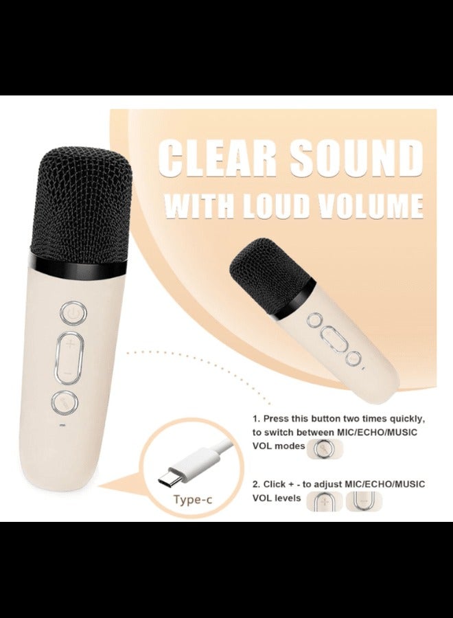 Mini Karaoke Machine for Adults and Kids, Portable Bluetooth Speaker with 2 Wireless Microphone, Led Lights Karaoke Gifts for Girls Boys Birthday Home Party (Beige)  - Image 2
