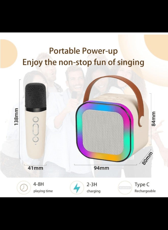 Mini Karaoke Machine for Adults and Kids, Portable Bluetooth Speaker with 2 Wireless Microphone, Led Lights Karaoke Gifts for Girls Boys Birthday Home Party (Beige)  - Image 4