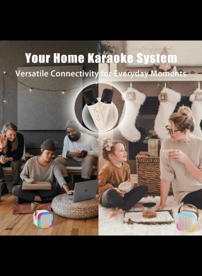 Mini Karaoke Machine for Adults and Kids, Portable Bluetooth Speaker with 2 Wireless Microphone, Led Lights Karaoke Gifts for Girls Boys Birthday Home Party (Beige)  - Image 5