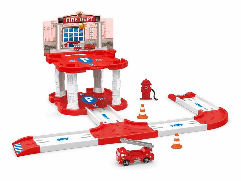 O2. City Fire Station DIY Parking Track Set – Interactive Rescue Scene with Fire Truck - Image 1