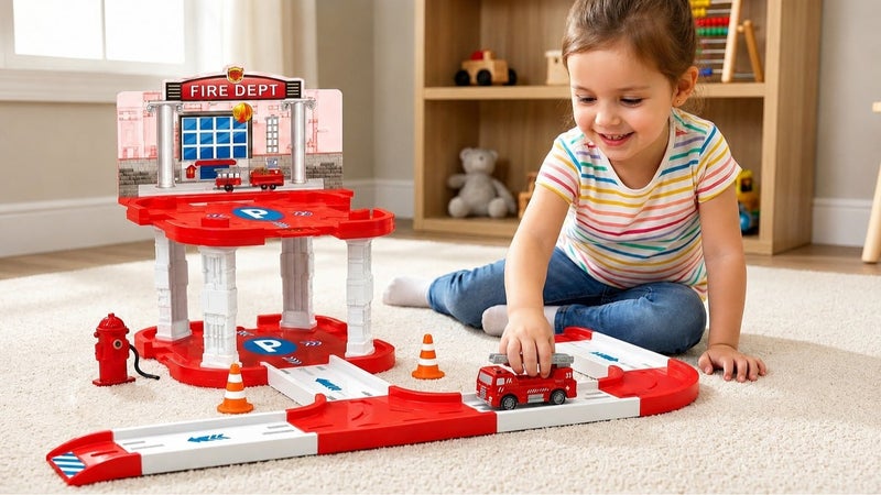 O2. City Fire Station DIY Parking Track Set – Interactive Rescue Scene with Fire Truck - Image 4