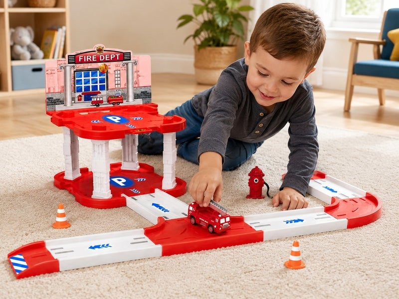 O2. City Fire Station DIY Parking Track Set – Interactive Rescue Scene with Fire Truck - Image 3