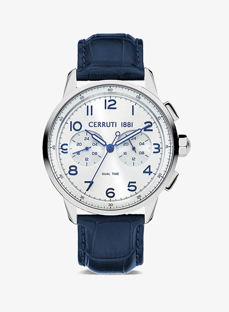 Men's Round Shape Leather Band Analog Wrist Watch 44 mm - White Dial - CIWGF2224901