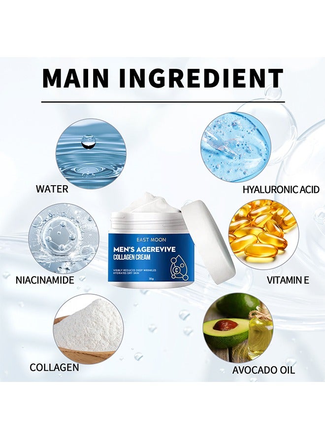 East Moon Men's Agerevive Collagen Cream, Fade Fine Lines, Tighten Skin, Age Rewind Wrinkles Smoothing Gel, Day & Night Skin Care Moisturizing and Tightening Lotion 30g - Image 5