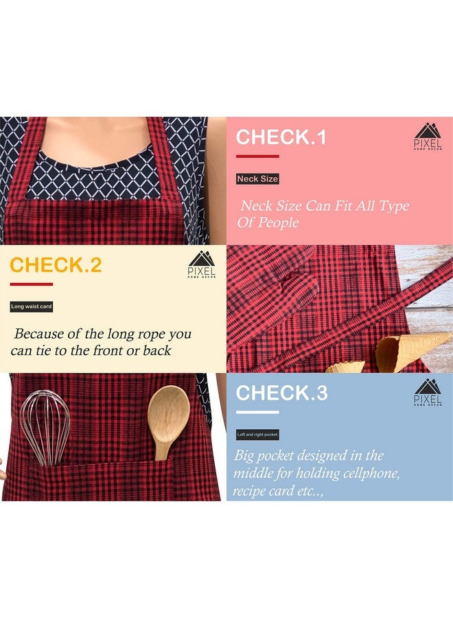 PIXEL HOME DECOR PIXEL HOME Cotton Apron With Front Center Pocket With Ends (Red Stripe Apron) - Image 4