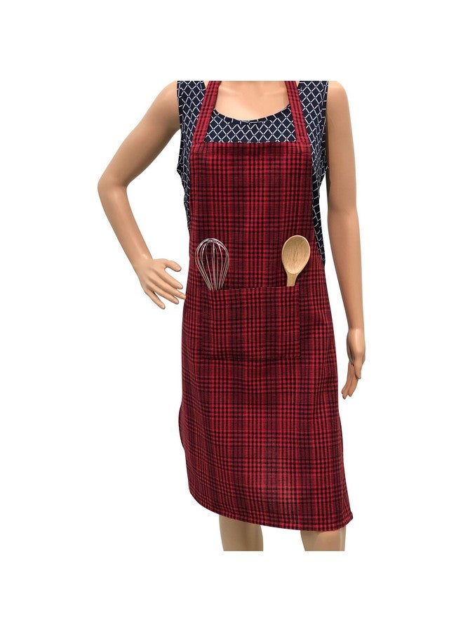 PIXEL HOME DECOR PIXEL HOME Cotton Apron With Front Center Pocket With Ends (Red Stripe Apron) - Image 1