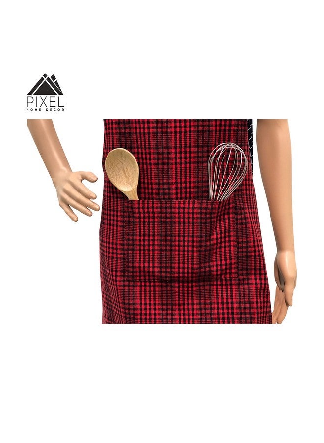 PIXEL HOME DECOR PIXEL HOME Cotton Apron With Front Center Pocket With Ends (Red Stripe Apron) - Image 2