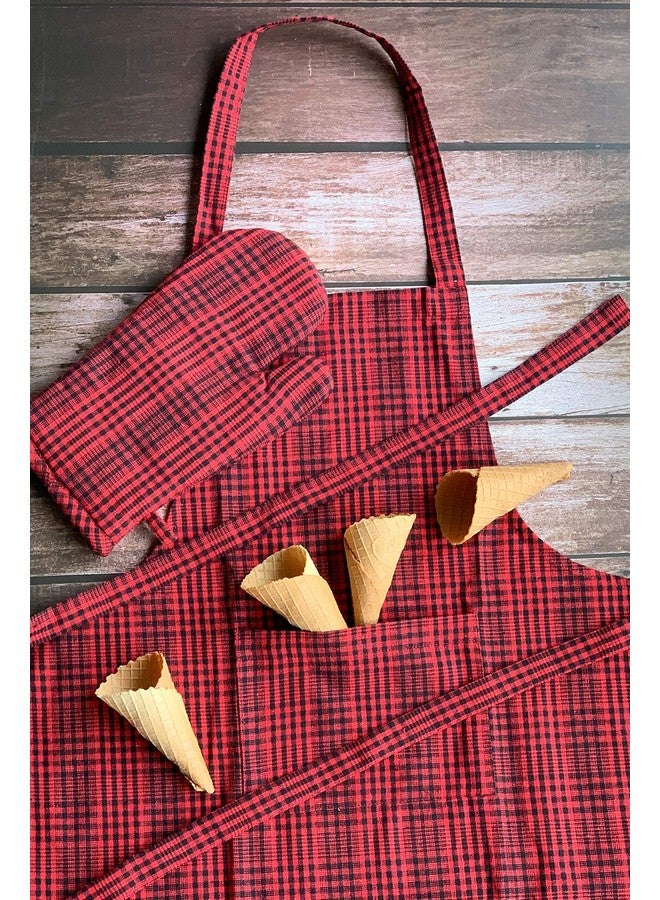 PIXEL HOME DECOR PIXEL HOME Cotton Apron With Front Center Pocket With Ends (Red Stripe Apron) - Image 3