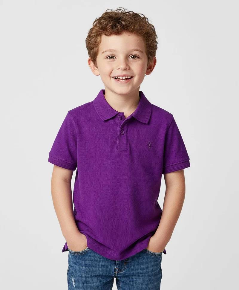Pine Kids Pine Kids Cotton Knit Half Sleeves Solid Colour Polo T-Shirt - Purple