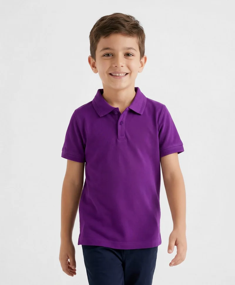 Pine Kids Pine Kids Cotton Knit Half Sleeves Solid Colour Polo T-Shirt - Purple