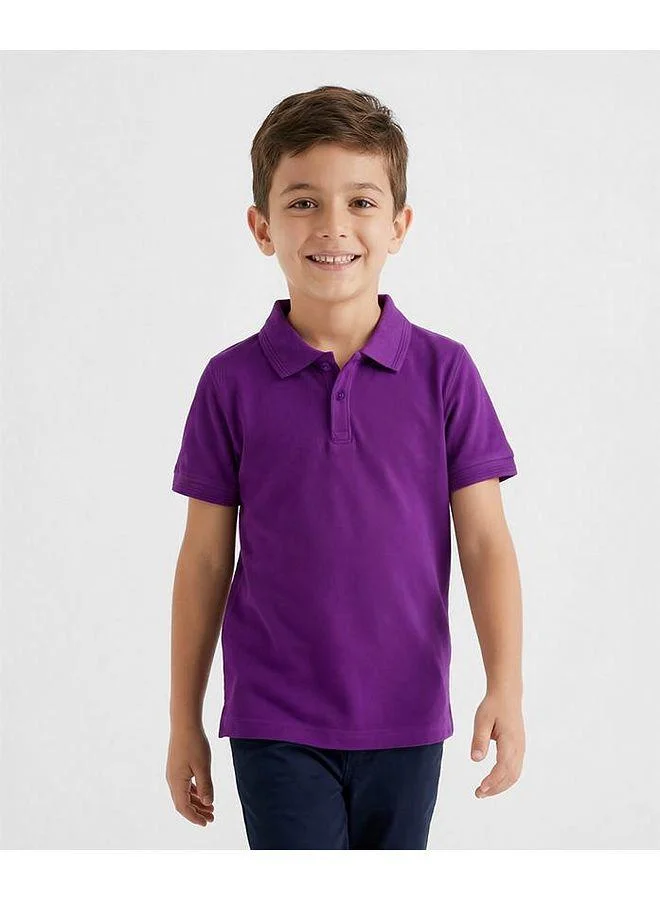 Pine Kids Pine Kids Cotton Knit Half Sleeves Solid Colour Polo T-Shirt - Purple